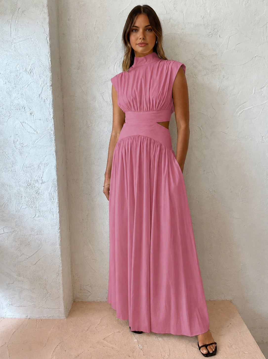High Neck Formal Maxi Dress - Pink
