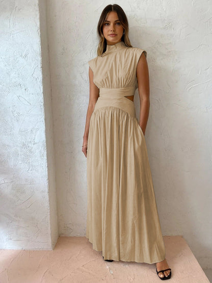 High Neck Formal Maxi Dress - Khaki