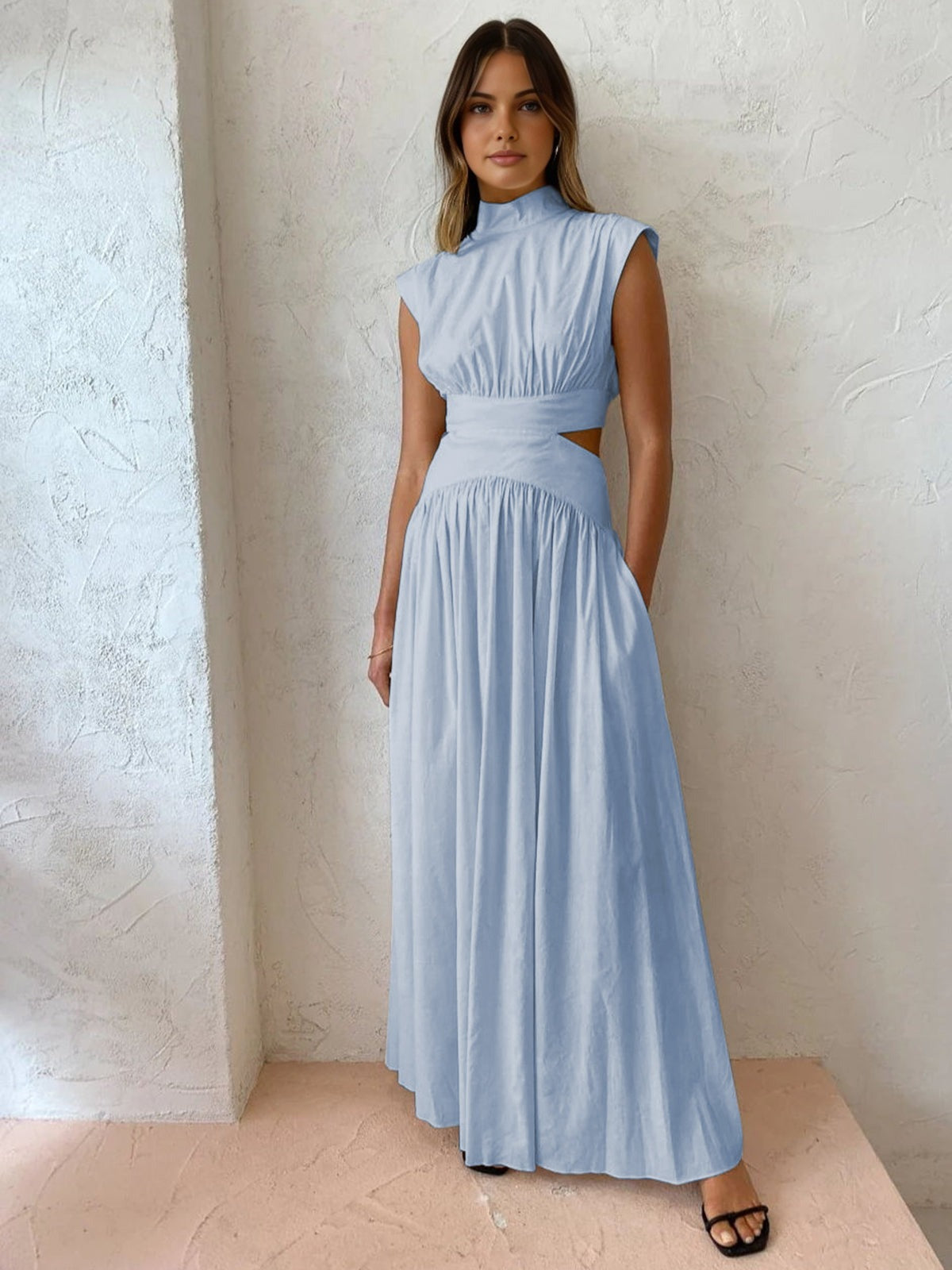 High Neck Formal Maxi Dress - LightBlue