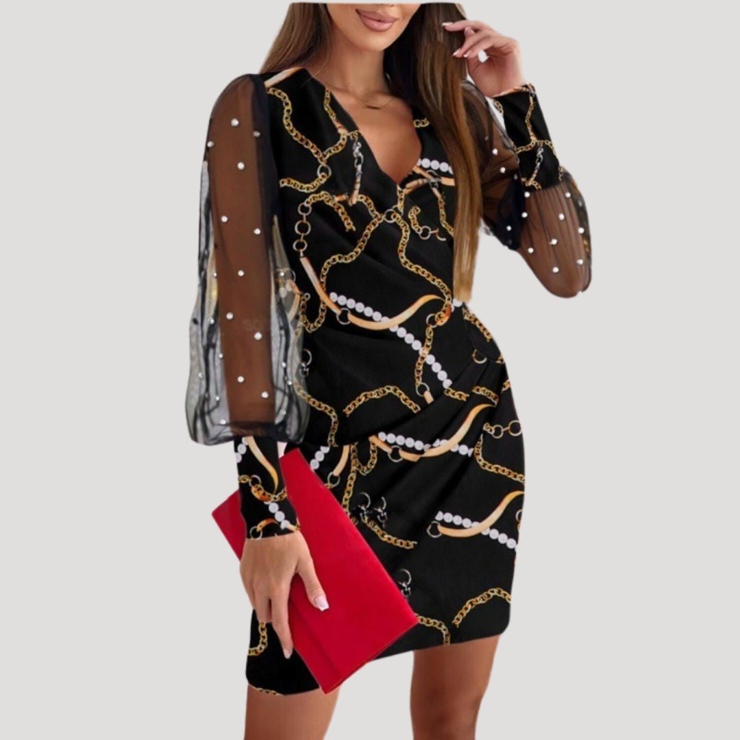 Mesh Sleeve Bodycon Mini Dress - Black B