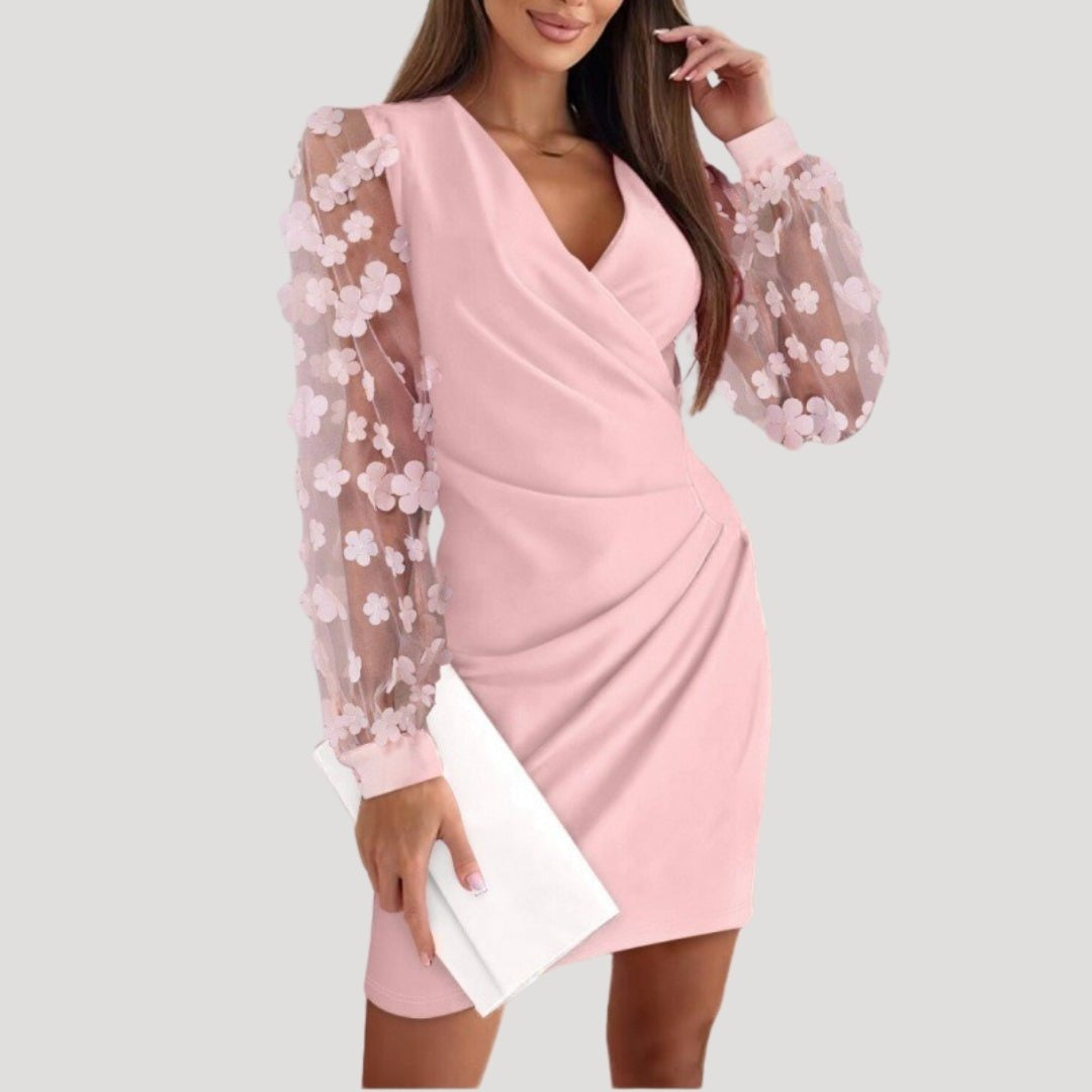 Mesh Sleeve Bodycon Mini Dress - Pink