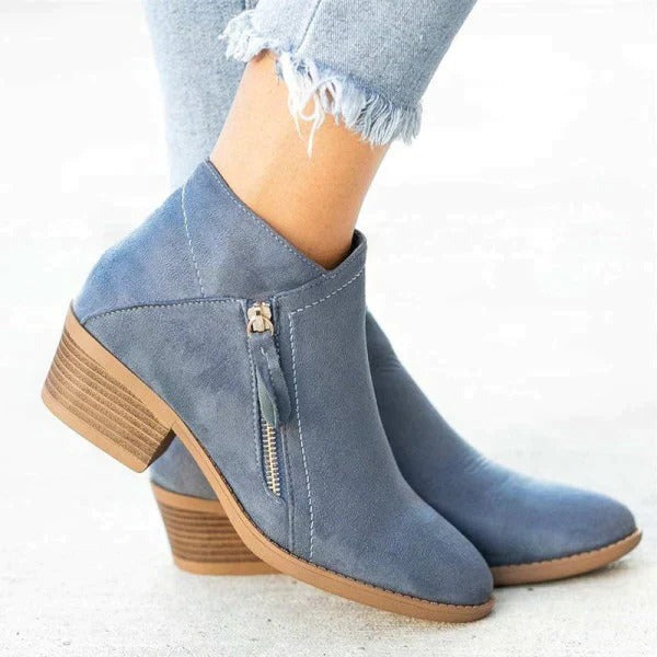 Block Heel Ankle Boots - Blue