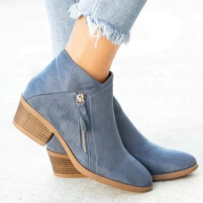 Block Heel Ankle Boots - Blue