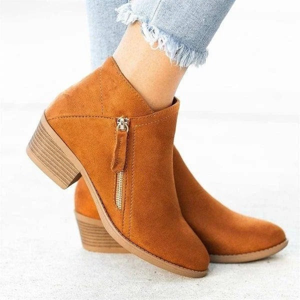 Block Heel Ankle Boots - Orange