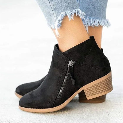 Block Heel Ankle Boots - Black
