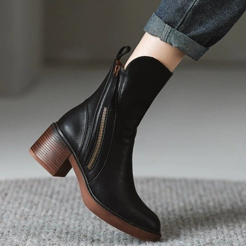 Block Heel Ankle Boots - Black