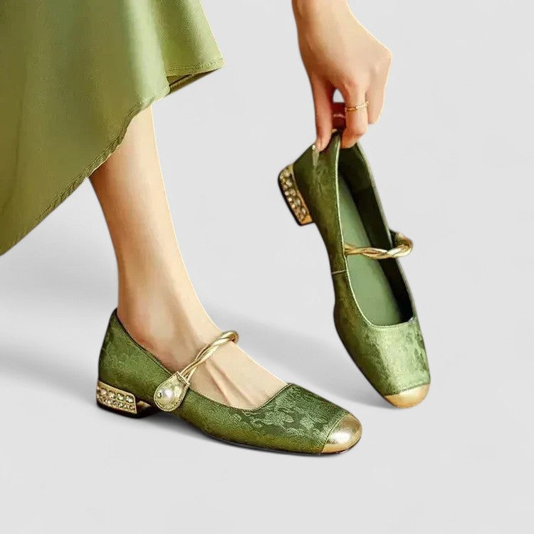 Mary Jane Block Heel Pumps - Green