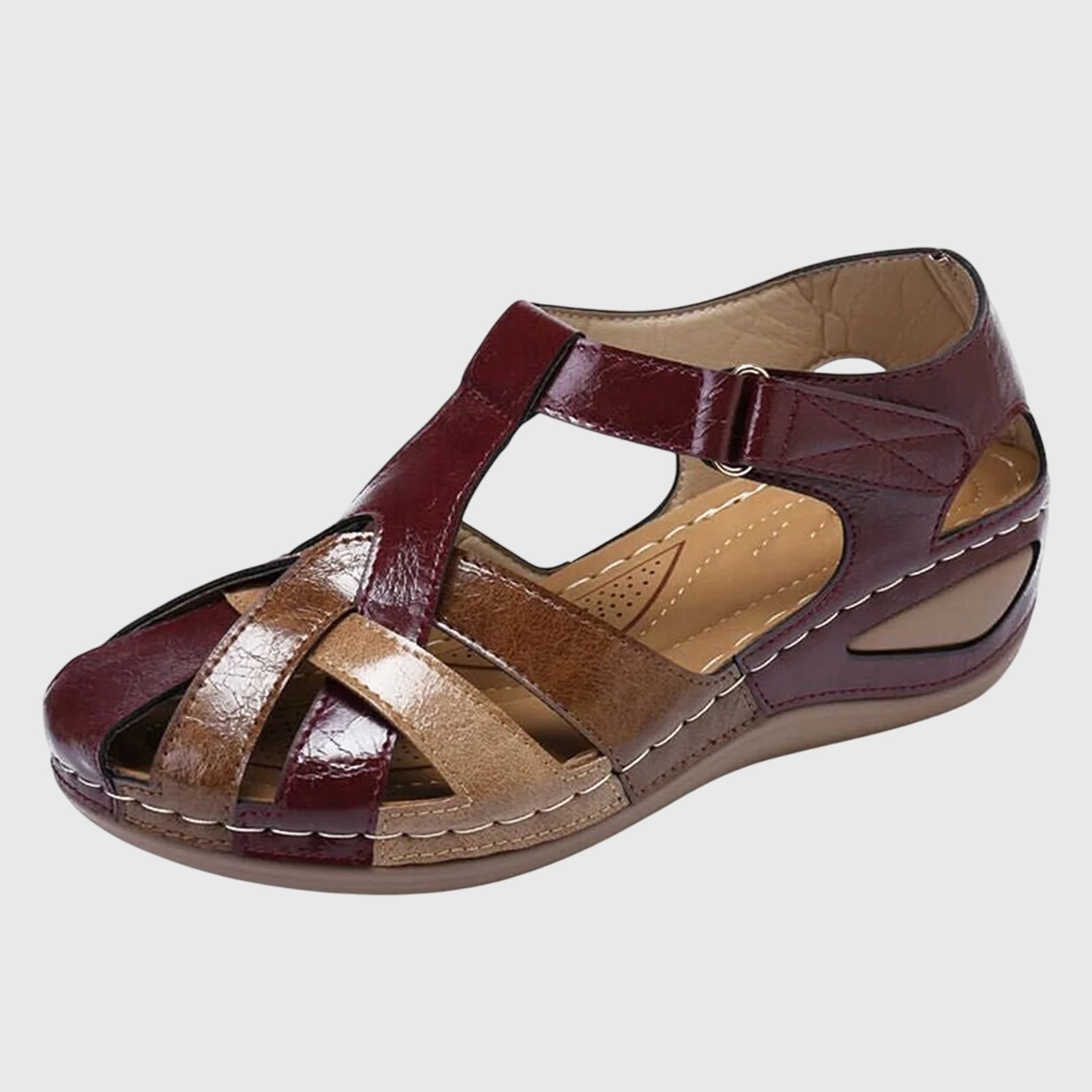 Women's Faux Leather Wedge Sandals - Burgundy