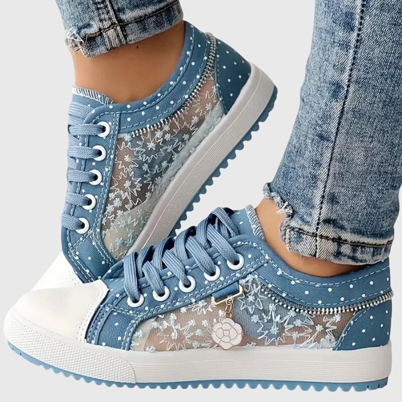 Floral Mesh Lace Sneakers - Light Blue