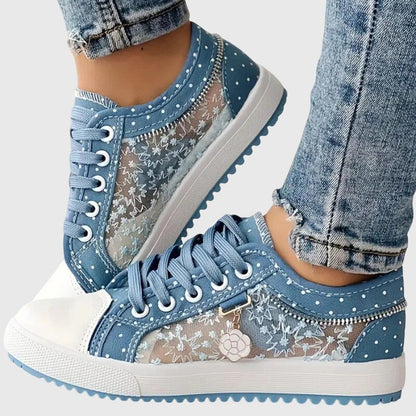 Floral Mesh Lace Sneakers - Light Blue
