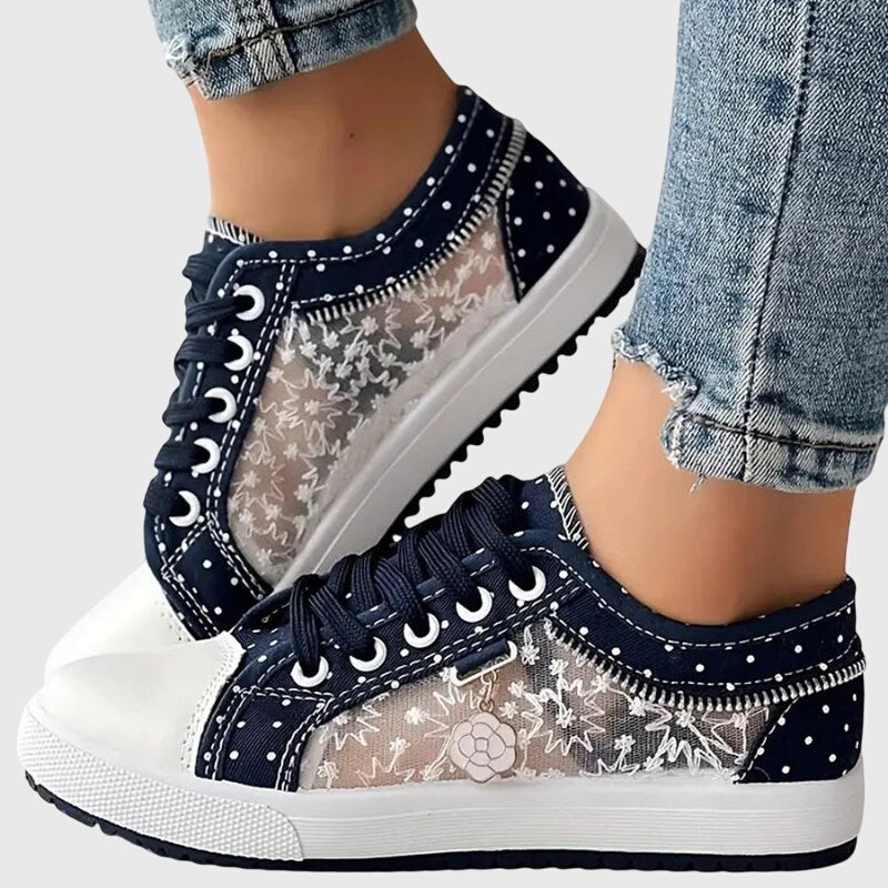 Floral Mesh Lace Sneakers - Navy