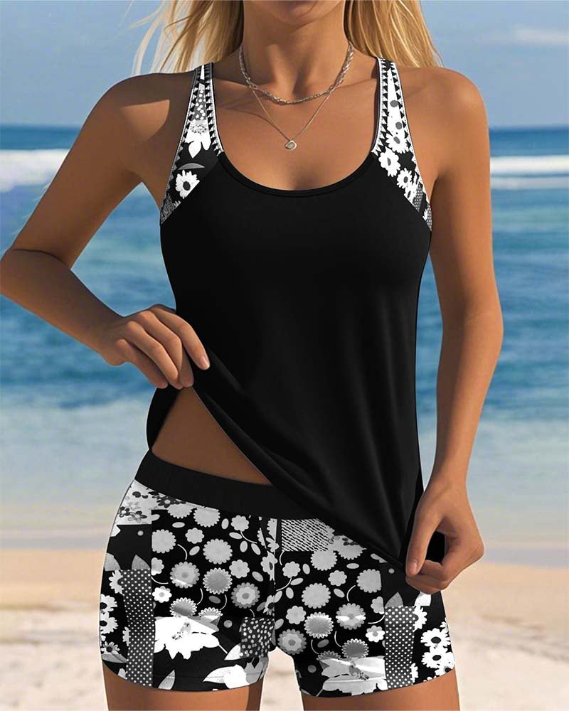 Women's Floral Tankini Set - Black