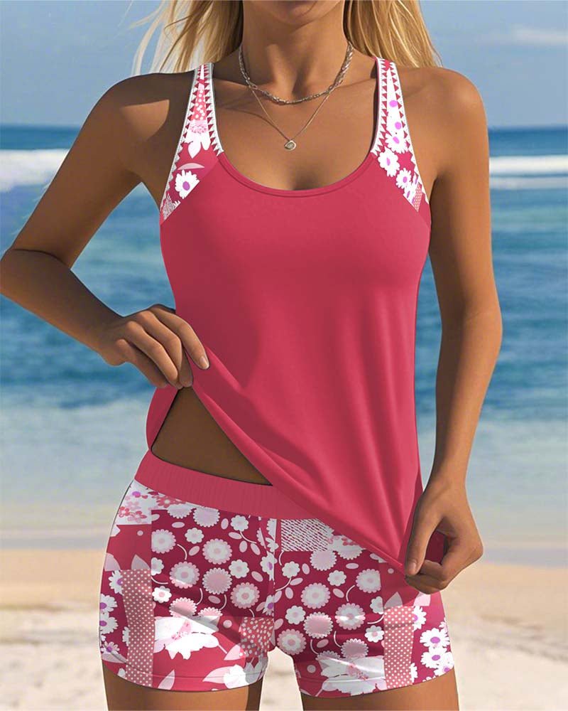 Women's Floral Tankini Set - Pink