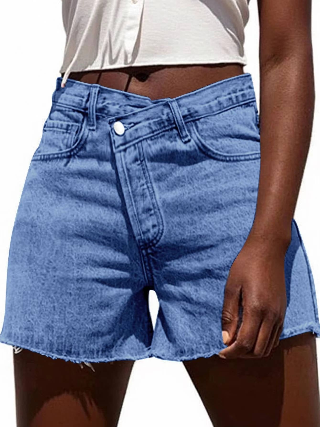 Women's High-Waisted Denim Shorts - Blue