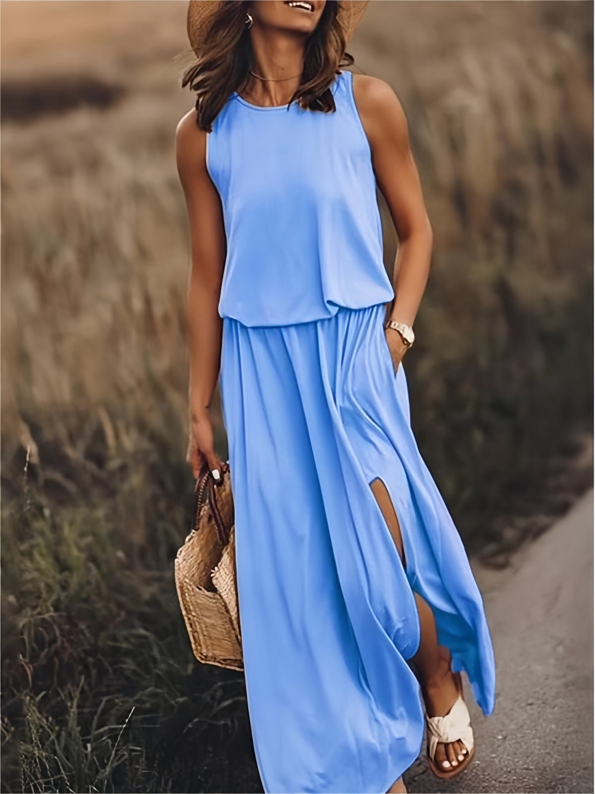 Sleeveless Maxi Dress - Blue