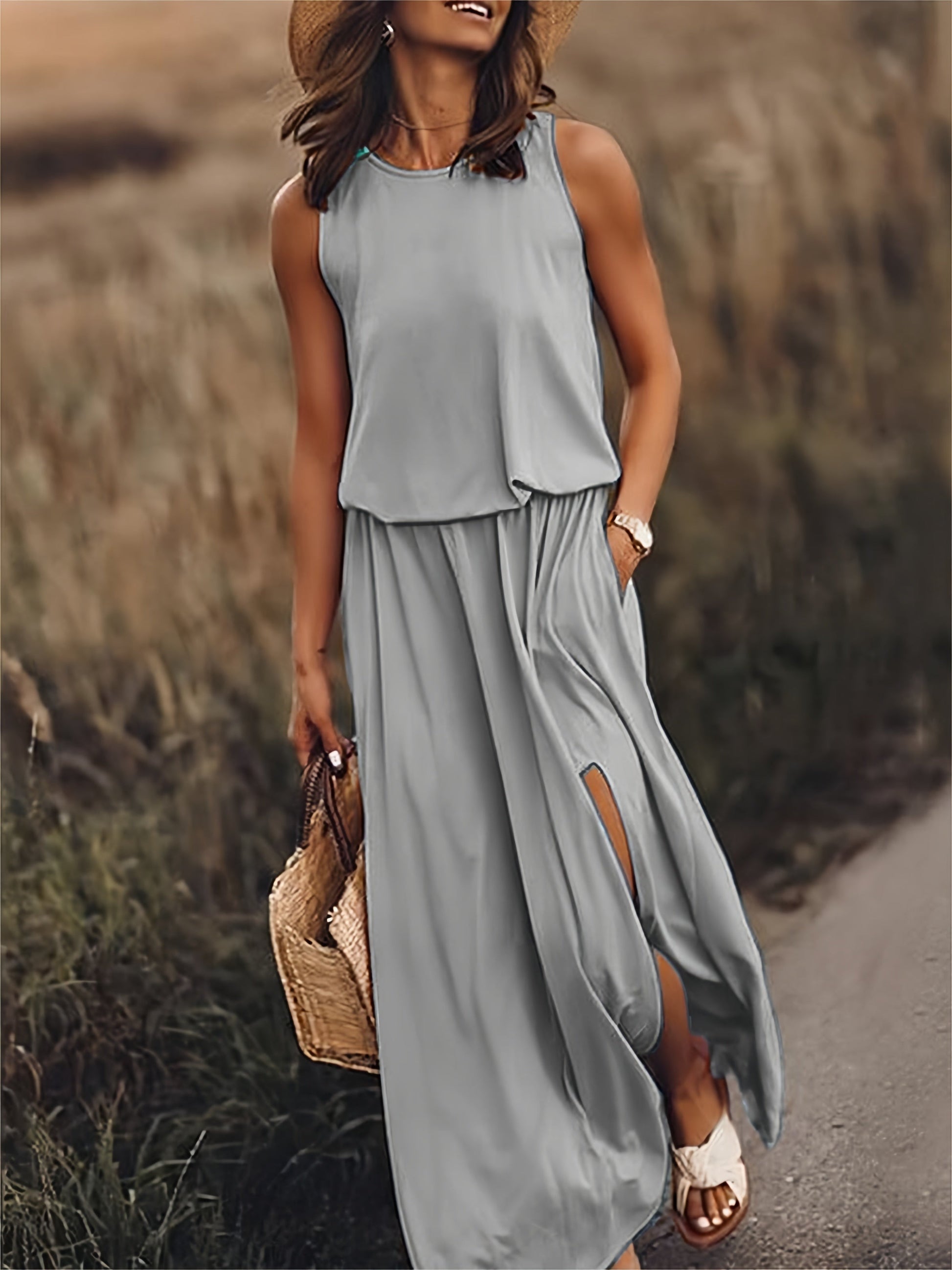 Sleeveless Maxi Dress - Gray