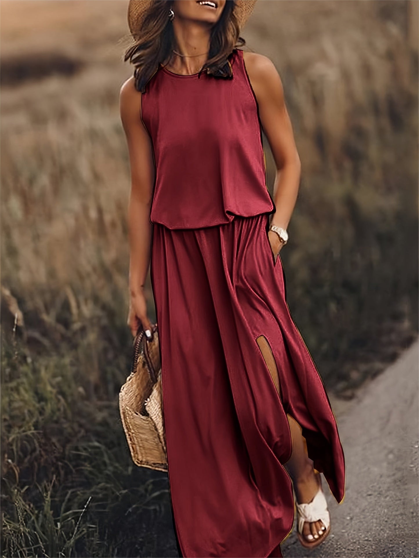 Sleeveless Maxi Dress - Red