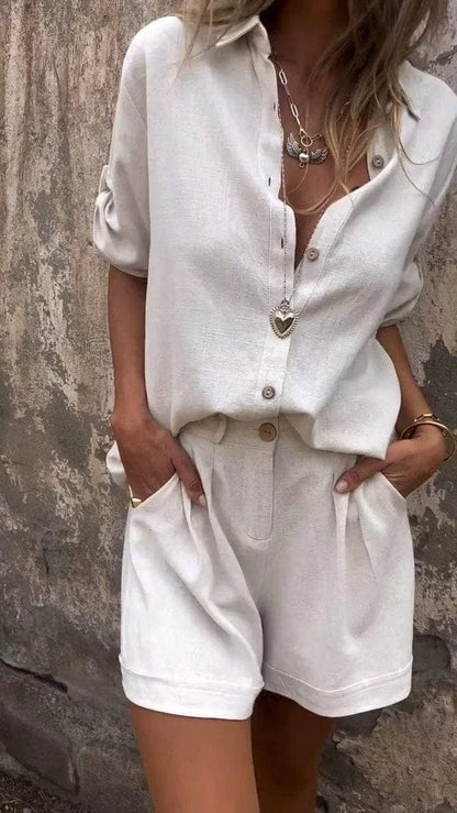 Casual Shorts Two Piece Set - White