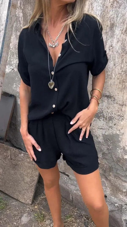 Casual Shorts Two Piece Set - Black
