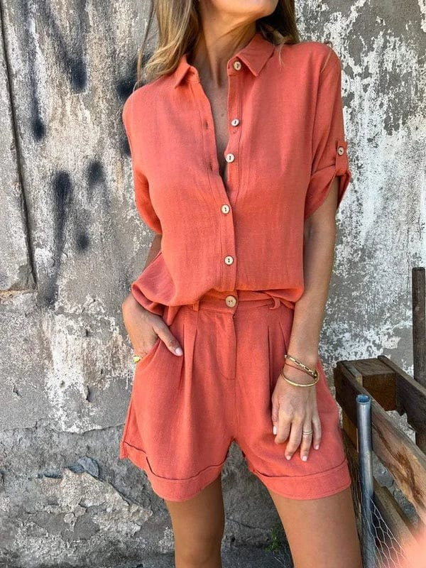 Casual Shorts Two Piece Set - Orange