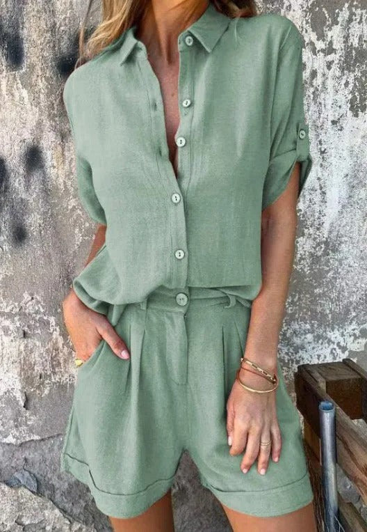Casual Shorts Two Piece Set - Green