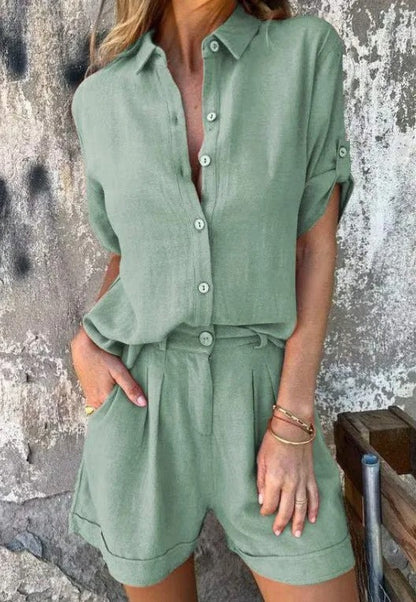 Casual Shorts Two Piece Set - Green