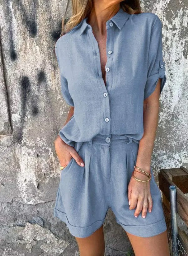 Casual Shorts Two Piece Set - Blue