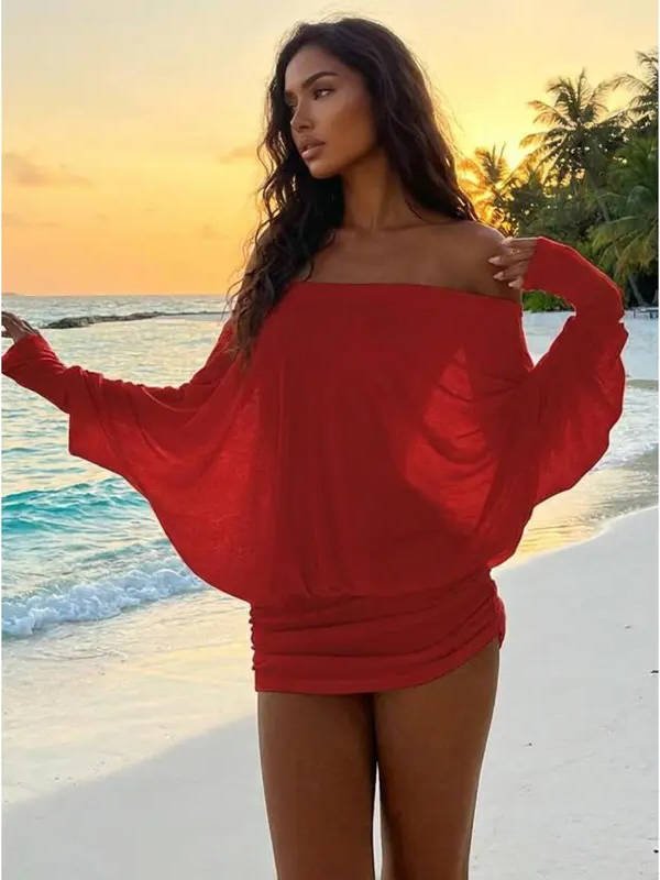 Women's Off-Shoulder Bodycon Mini Dress - Red