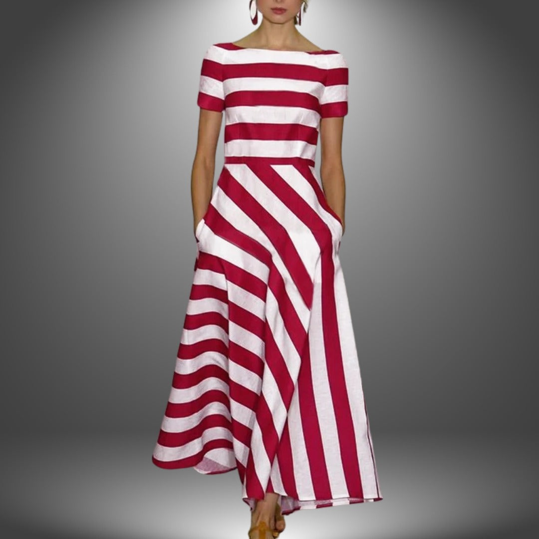 Striped A Line Maxi Dress - Pink