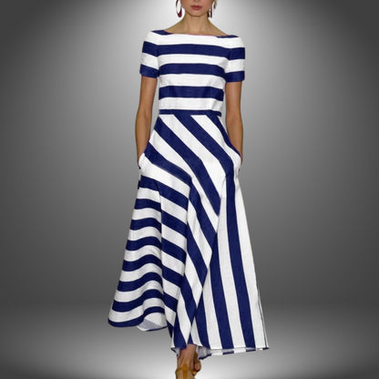 Striped A Line Maxi Dress - Blue