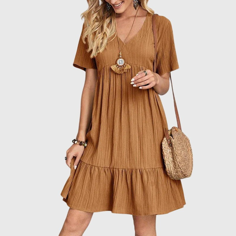 Tiered Babydoll Mini Dress - Khaki