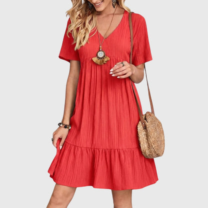 Tiered Babydoll Mini Dress - Red