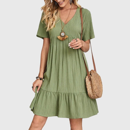 Tiered Babydoll Mini Dress - Green