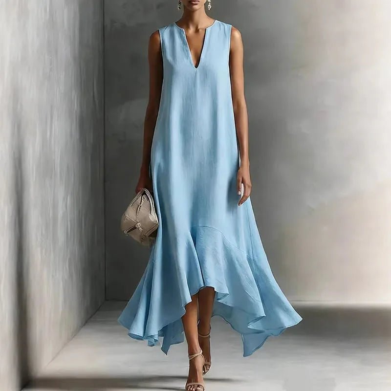 Women's V-Neck Maxi Dress - Light Blue