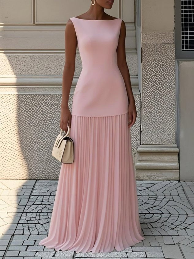 Formal Pleated Maxi Dress - Pink