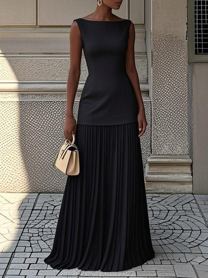 Formal Pleated Maxi Dress - Black