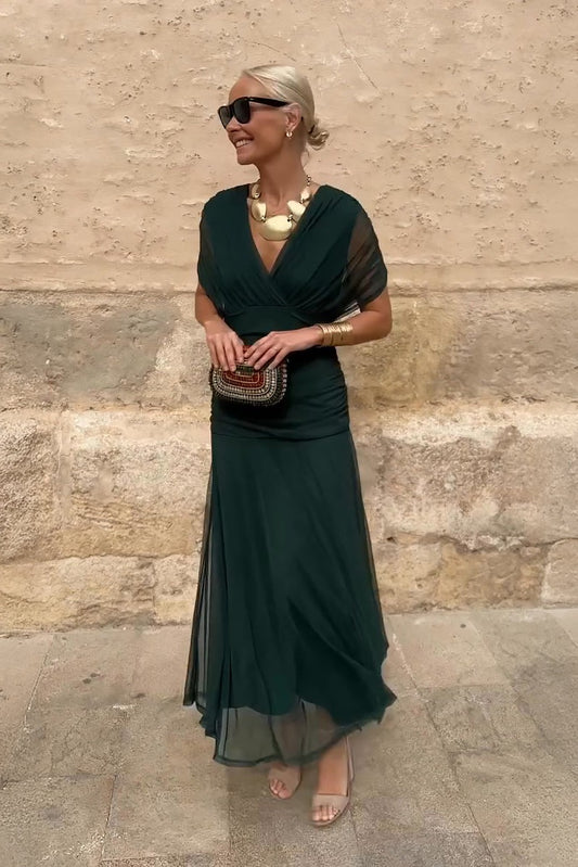 Formal Off Shoulder Midi Dress - Green