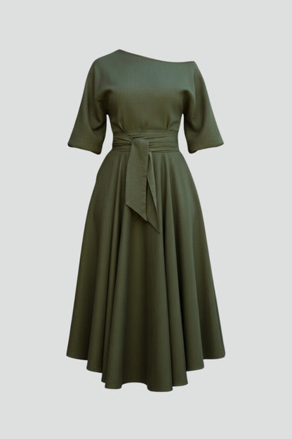 Off Shoulder A Line Midi Dress