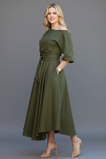 Off Shoulder A Line Midi Dress