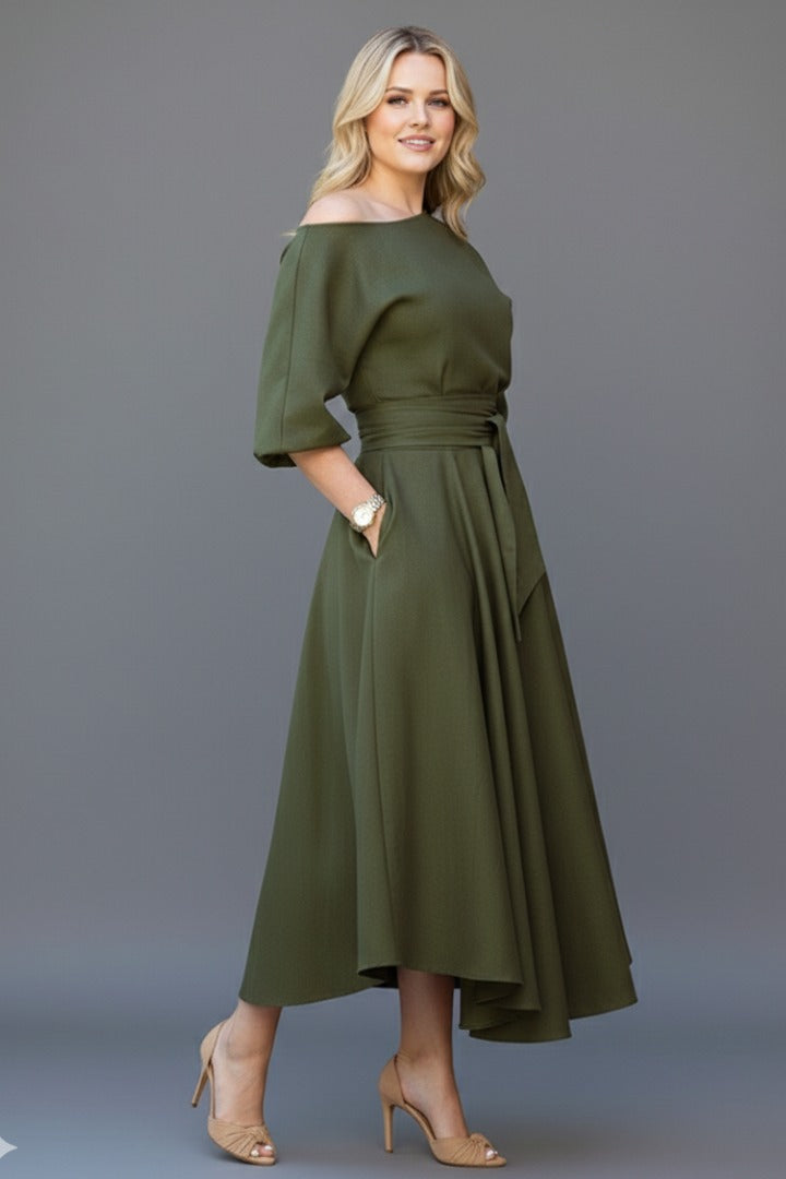 Off Shoulder A Line Midi Dress