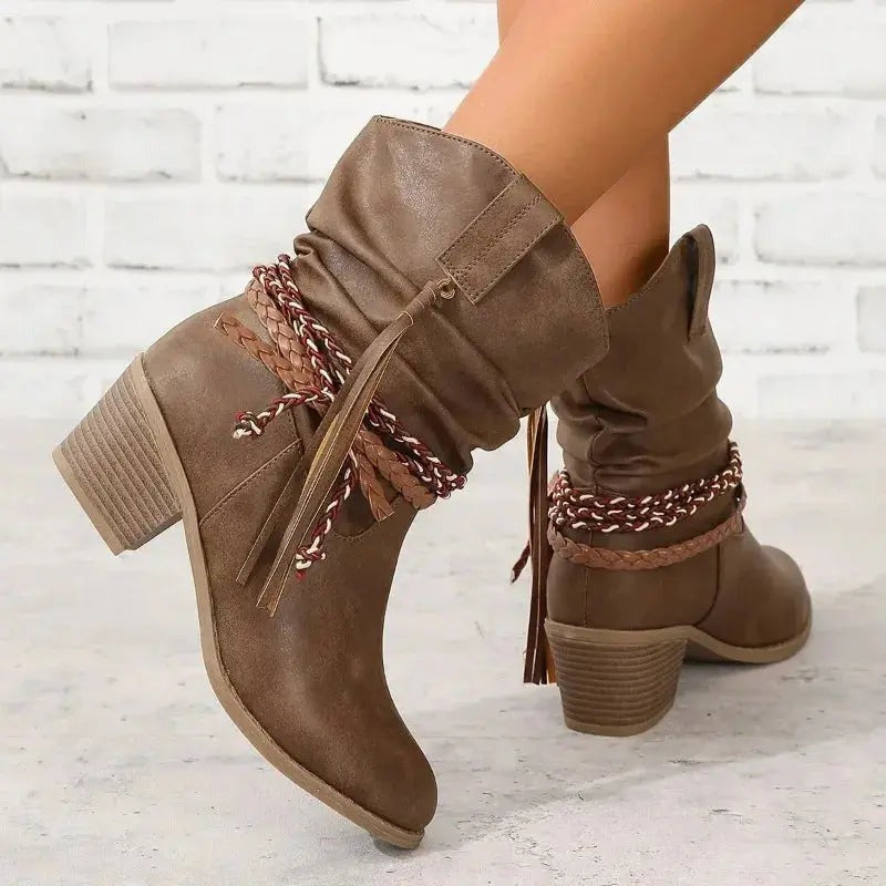 Western Heeled Ankle Boots