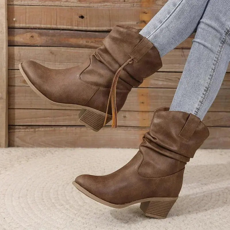 Western Heeled Ankle Boots