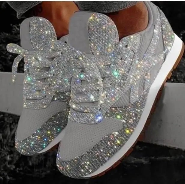 Rhinestone Low Top Sneakers - Silver