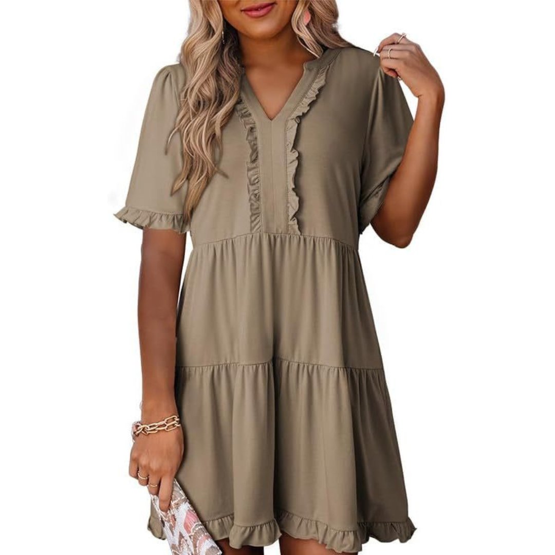 Women's Chiffon Mini Dress - Khaki