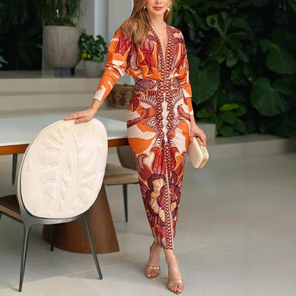 Printed Wrap Midi Dress