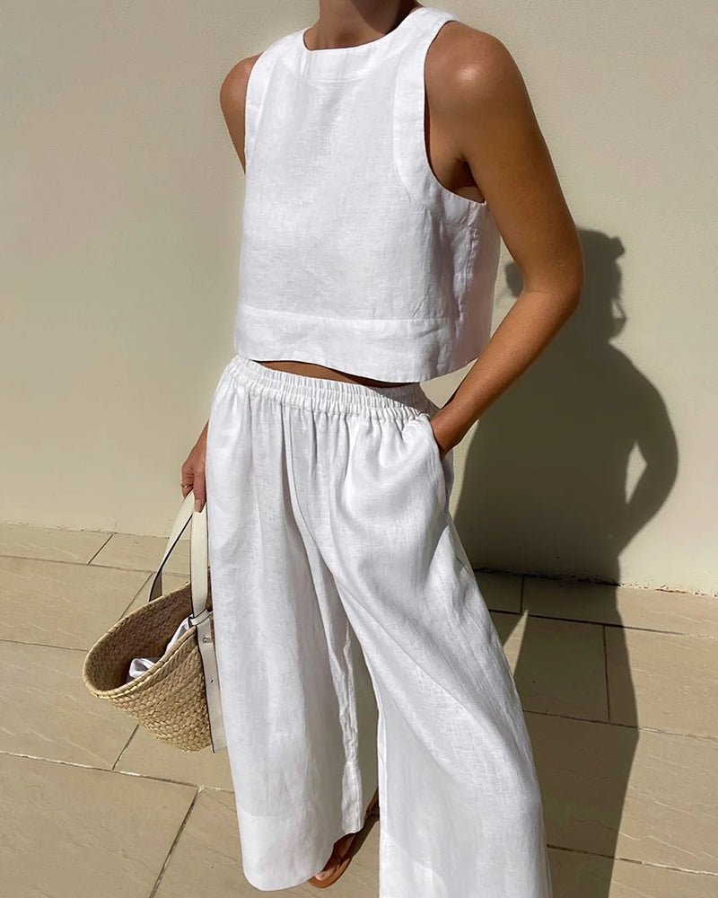 Women's Cropped Wide-Leg Set - White