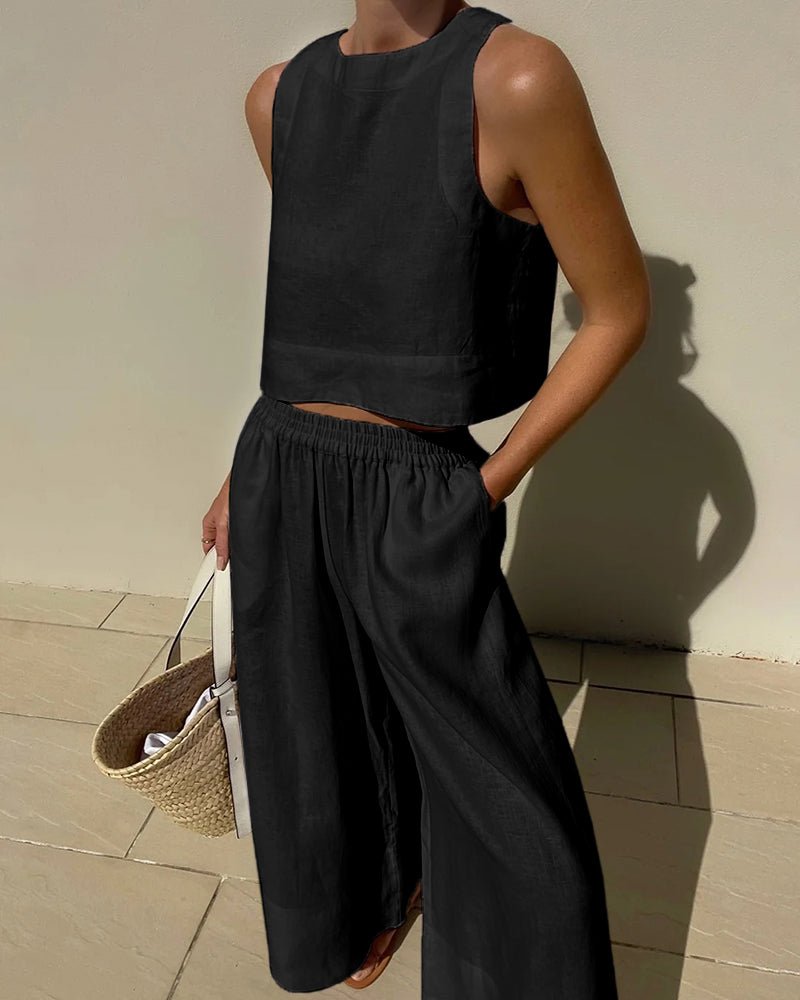 Women's Cropped Wide-Leg Set - Black