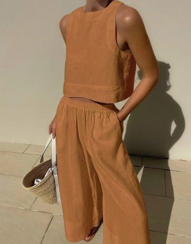 Women's Cropped Wide-Leg Set - Brown