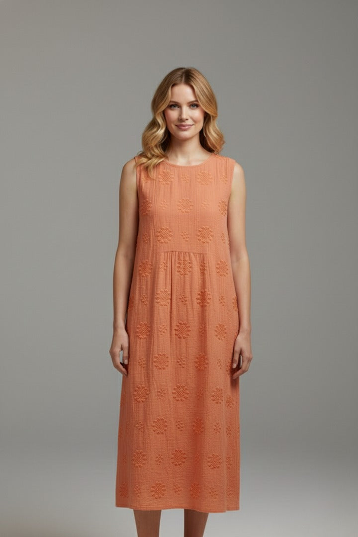 Sleeveless A Line Midi Dress - Orange
