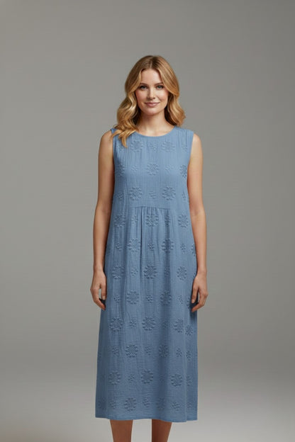 Sleeveless A Line Midi Dress - Blue
